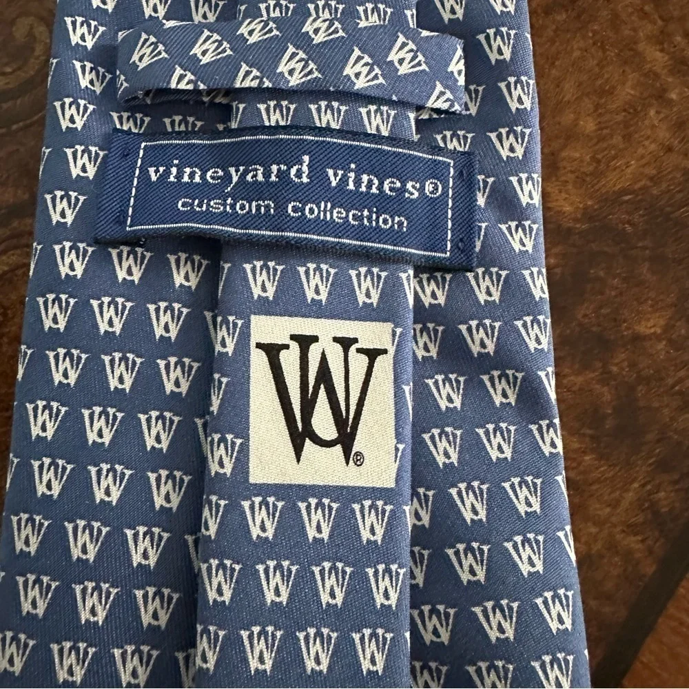 Vineyard Vines Blue & White Tie Formal Silk Custom Collection WU Monogram